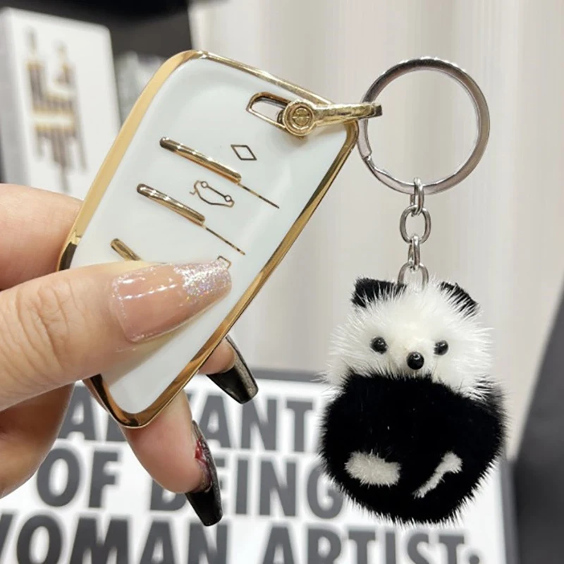 Mink Fur Panda Keychain Bag Pendant Creative Cute Black White Panda Mobile Phone Bag Plush Keyring Accessories