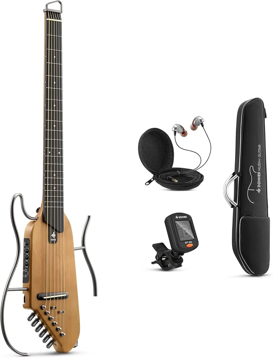 HUSH-I Guitar For Travel - Portable Ultra-Light and Quiet Performance Headless Acoustic-Electric Guitar, Maple Body with