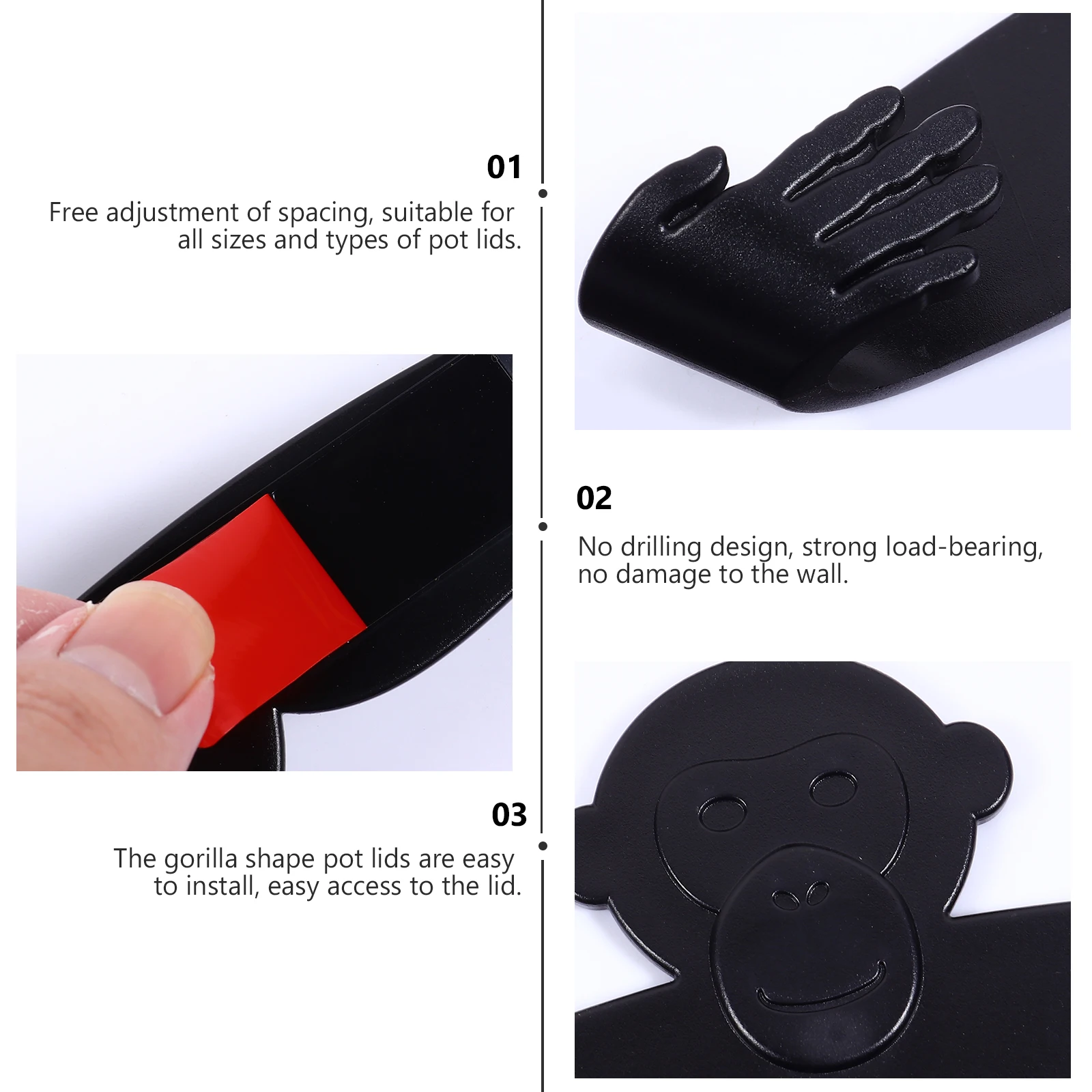 

2 pcs Traceless Pot Lid -Mounted Plastic Storage Rack Free Adjustable Gorilla Shape Pot Cover Holder Kitchen