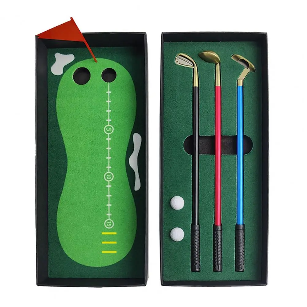 Simulated Golf Course Mini Golf Pen Set Ballpoint Creative Writing Pen Course Putting Green 3 Clubs Balls Flag Table Golf Game