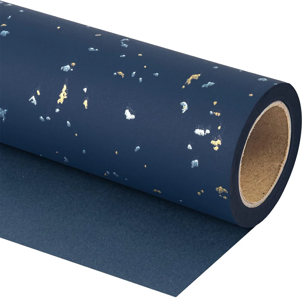 1 rollo de papel de regalo, papel de regalo de papel de aluminio dorado azul marino, papel de regalo adecuado para cumpleaños y festivales, regalo DIY