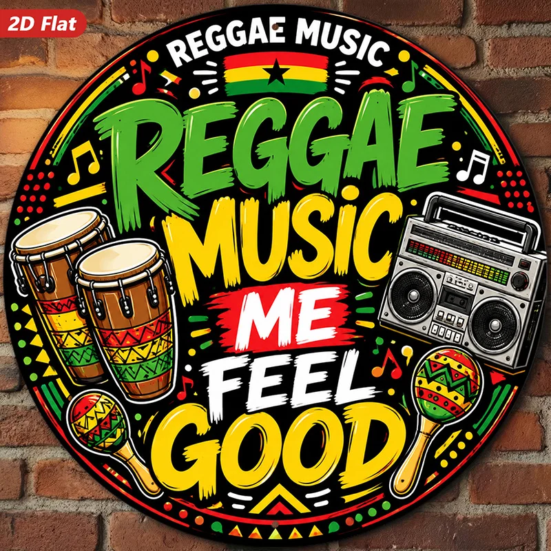 CIFBUY Reggae Style Round Aluminum Wall Art Waterproof Durable Music Decor For Living Room Bedroom Bar Dorm Indoor Outdoor