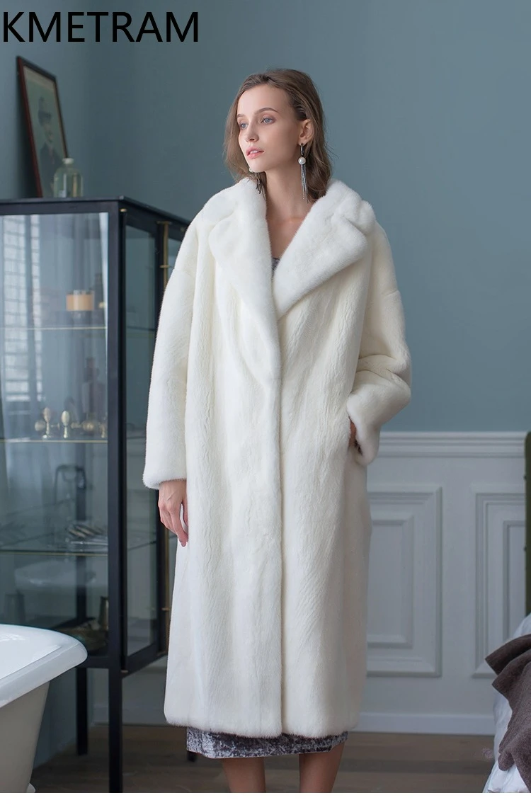 KMETRAM Natuurlijke Paarse Label Grade Fluwelen Nertsenbont Jas Vrouw Hoge Kwaliteit Lange Echte Bontjas Winterkleding 2025 Fourrures