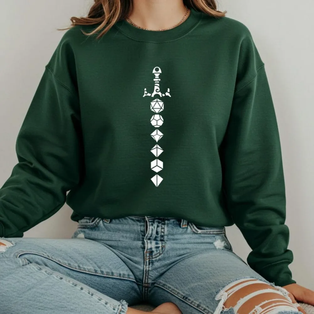 

Толстовка с мечом DnD в стиле ретро DnD Dice, забавная женская толстовка унисекс, свитер с надписью «Подземелья и драконы», топы Geeky, толстовка с капюшоном для геймеров Rpg