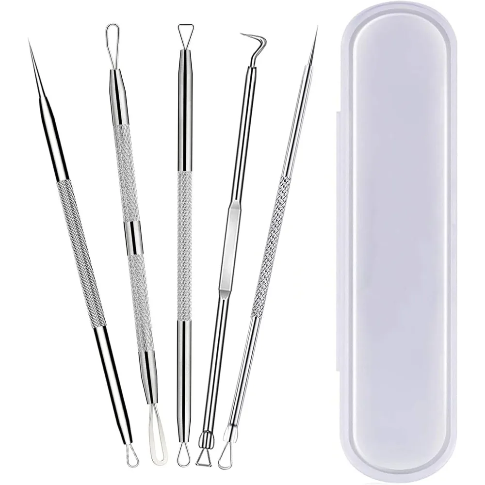 Professional Pimple Popper Tool Kit 5 Pcs Stainless Steel Blackhead Remover Comedone Extractor for Face Acne Whitehead Blemish Removal Skin Care Treatment Complete Set with Zit Popping Tools for Safe and Effective Home