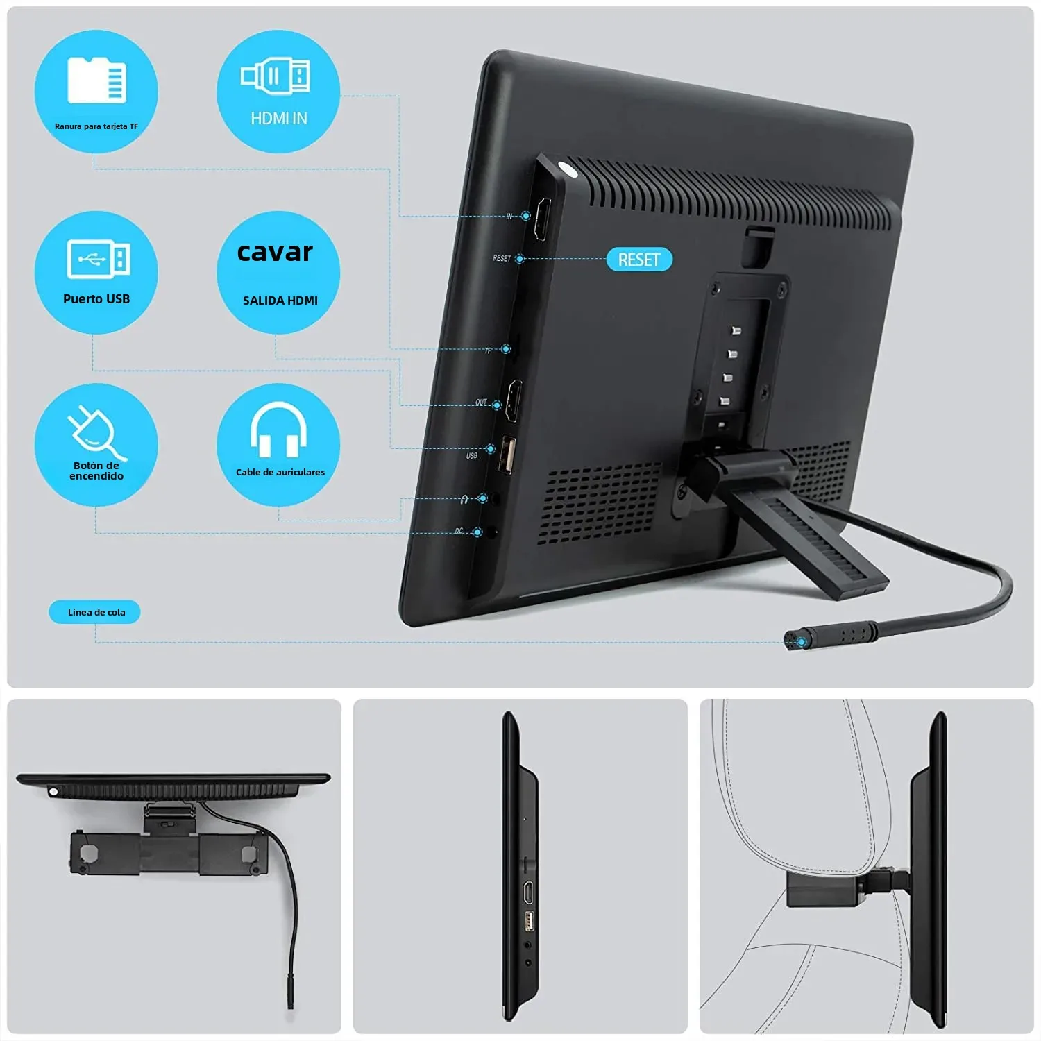 Monitor de reposacabezas de TV para coche de 13,3 pulgadas 4 + 64G Android14.0 4K 1080P pantalla táctil 5G WIFI/Bluetooth/USB/HDMI/FM/reproductor de vídeo con enlace de espejo 6