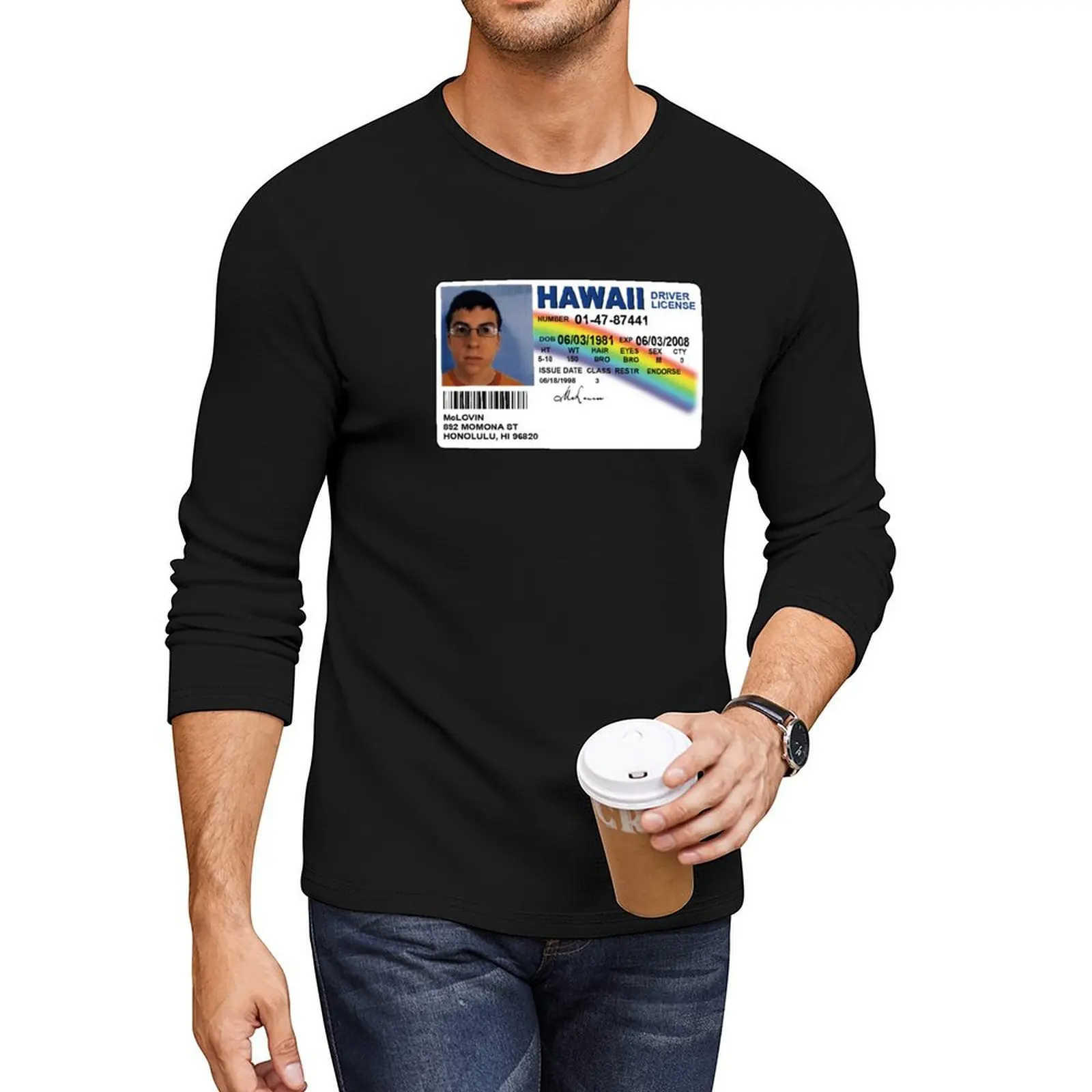 Mclovin Fake ID - Funny Meme Long T-Shirt tees mens workout shirts