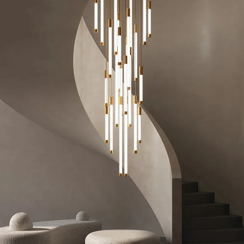 Tube light modern minimalist creative spiral staircase art chandelier led light loft villa living room bedroom lighting