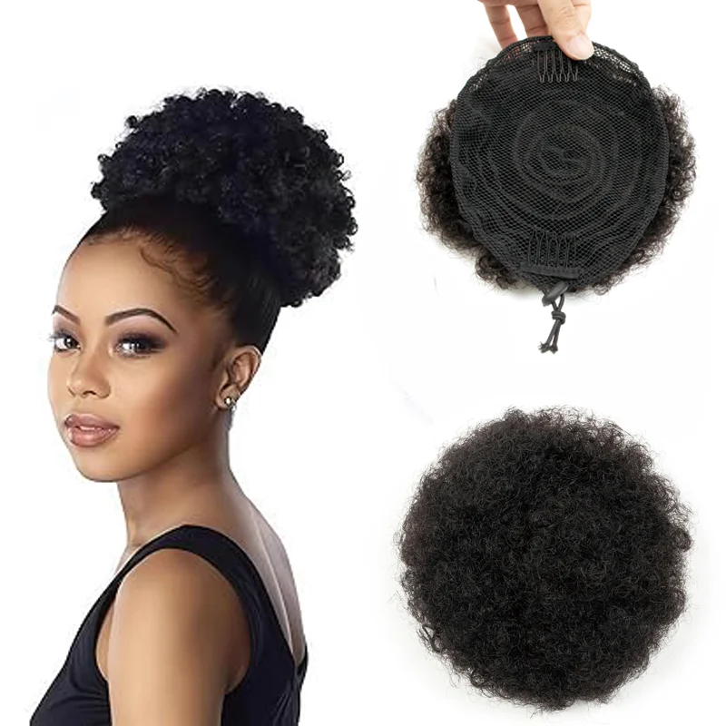 

Кудрявые человеческие волосы хвостик AFRO KINKY PUFF волосяная нить высокая булочка волос кусок обрезания в UPDO расширения для черных женщин 4 6 8 дюймов