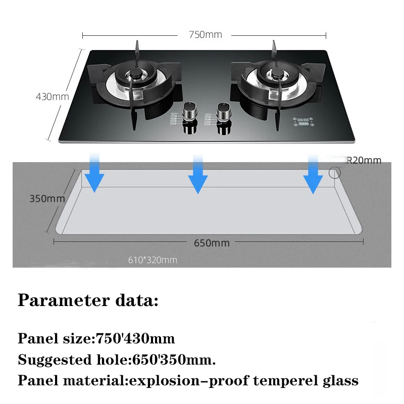 DC330 Gas Stove Household Desktop Embedded Double Stove Natural Gas Liquefied Gas Stove/Toughened Glass Panel