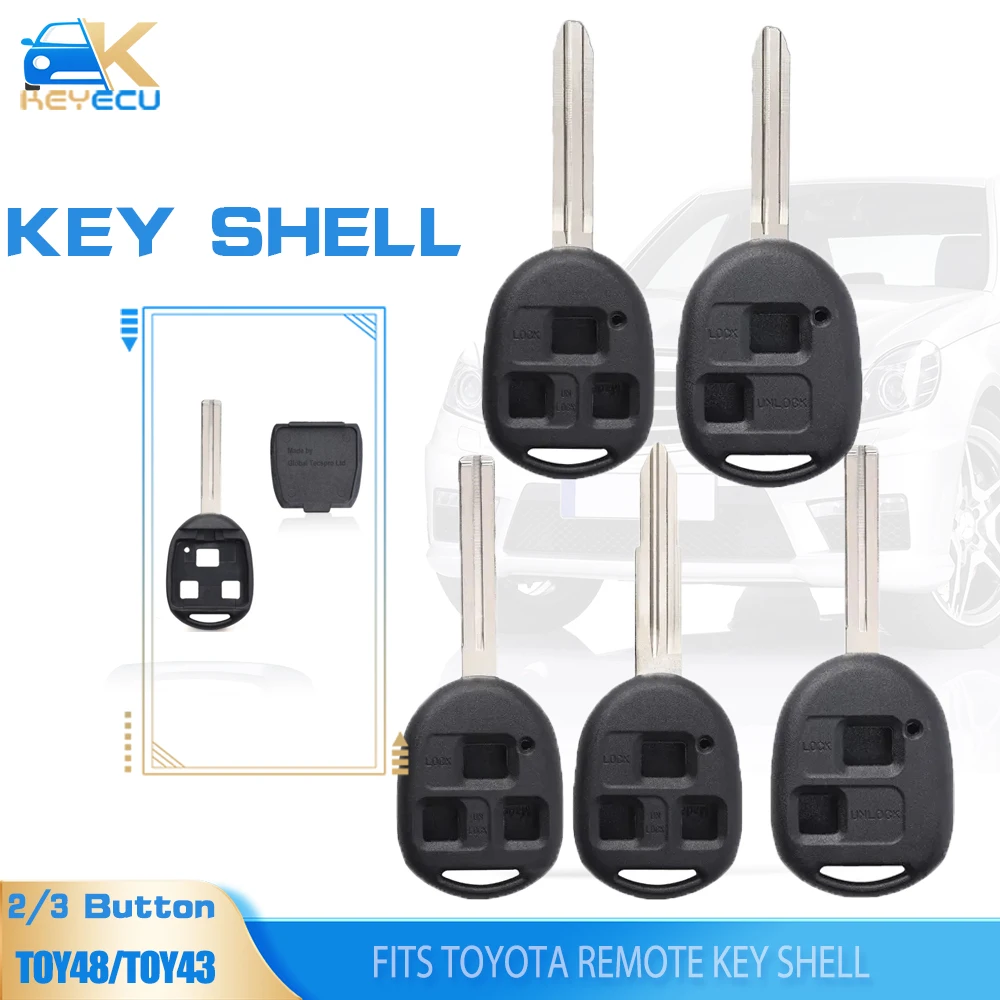 KEYECU 10PCS High Quality Remote Key Shell 2 Button / 3 Button Replacement for Toyota TOY48/TOY40/TOY41/TOY43 Blade