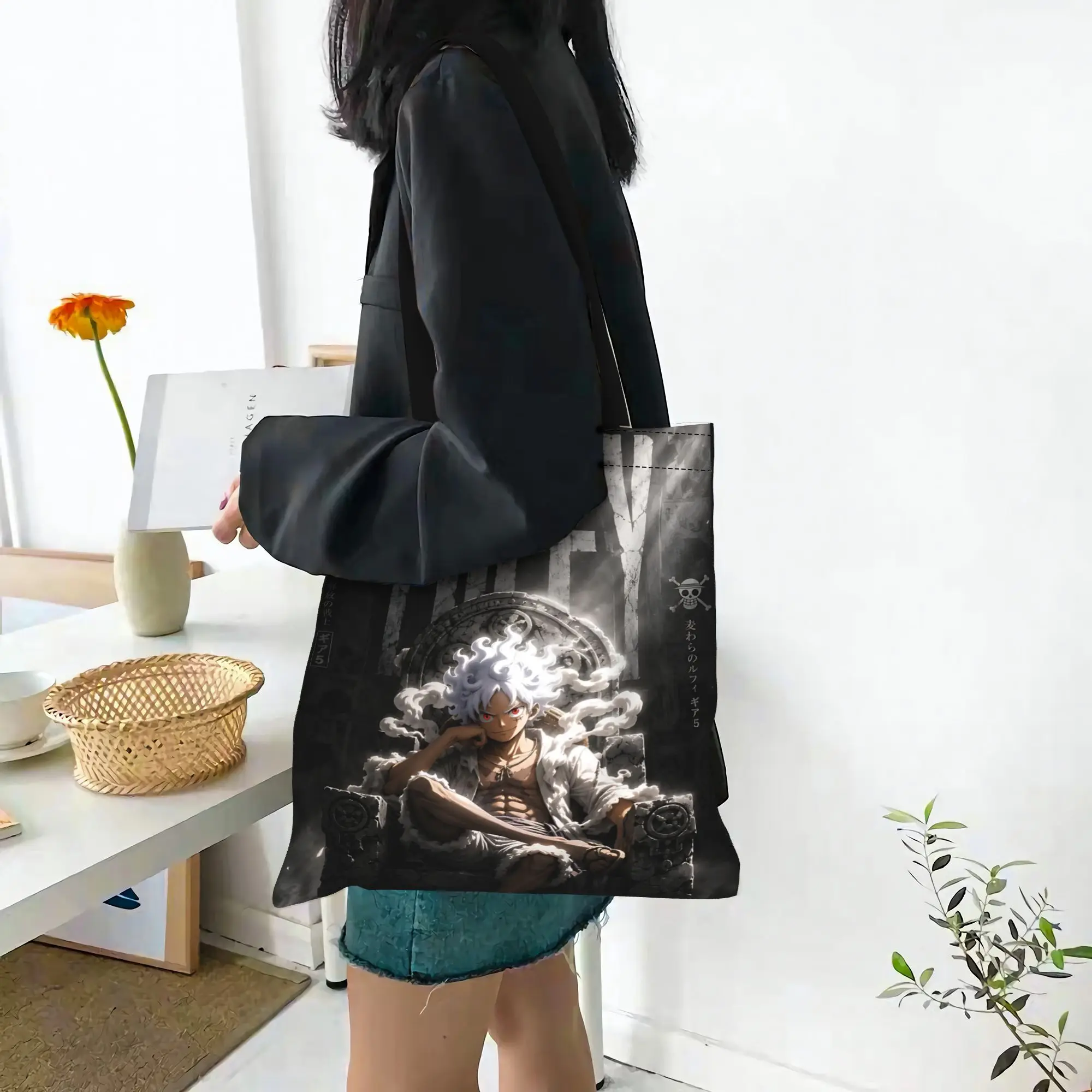 Customized One Piece Monkey D Luffy Women's Bag Shopping Bag Reusable Double Sided Canvas Tote Bag Shoulder  Handbag