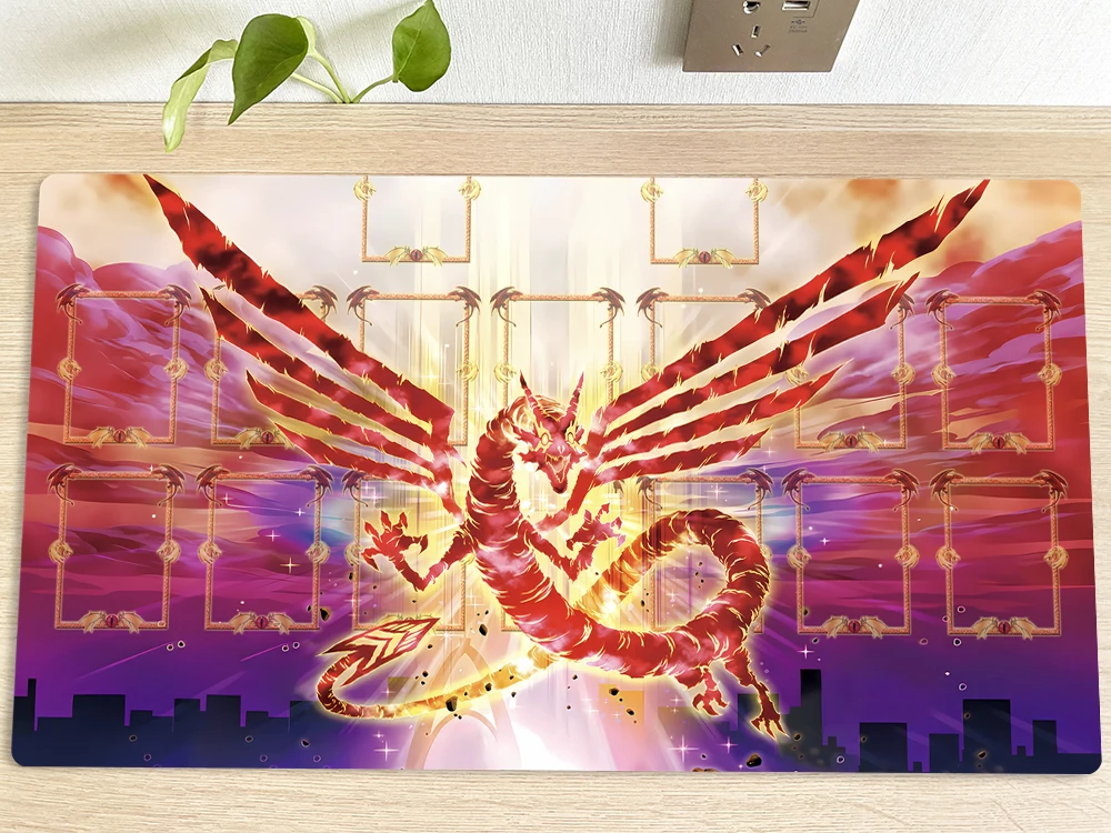 YuGiOh Table Playmat Crimson Dragon TCG CCG Mat Trading Card Game Mat Mouse Pad Gaming Play Mat 60x35cm Free Bag