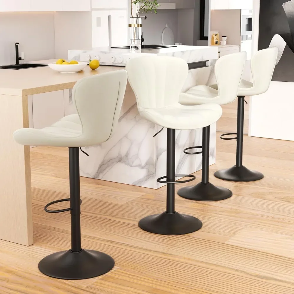 

Modern Bar Stools Set of4Faux Leather Upholstered Swivel Barstools Counter Height Bar Chairs Waterproof for Island Kitchen Cream