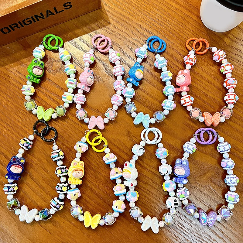 Anti Loss Mobile Phone Strap Chain Hand Drawn Beaded Keychain Phone Case Lanyard Bag Hangings Decoration