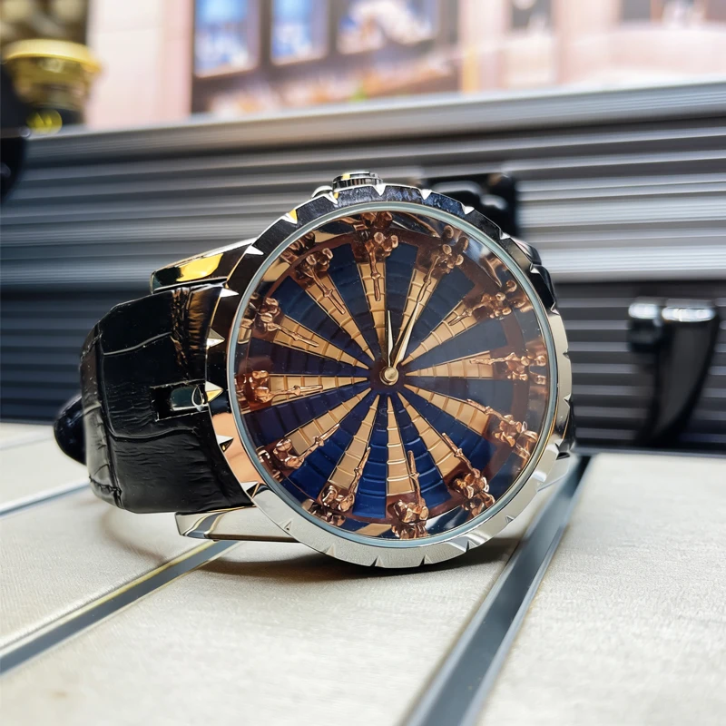 Punk Style Men's Watch with Special Knight Sculpture Dial, Black Leather Strap, Elegant Business Casual Watch, Gender-Neutral Fashion Accessory, Suitable for Daily Wear and Outdoor Activities