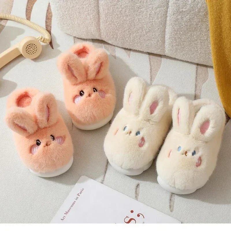 2024 Winter Warm Fashion Cotton Slippers Women Rabbit Ear Home Non-slip Sandals Men Indoor Cute Plush Sandals Adult Soft Shoes