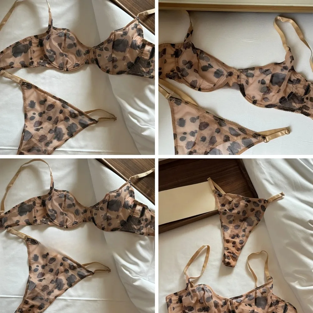 Delicate Leopard Lace Push Up Bra Set for Women, Support & Lift for Large Breasts, Sexy Lingerie