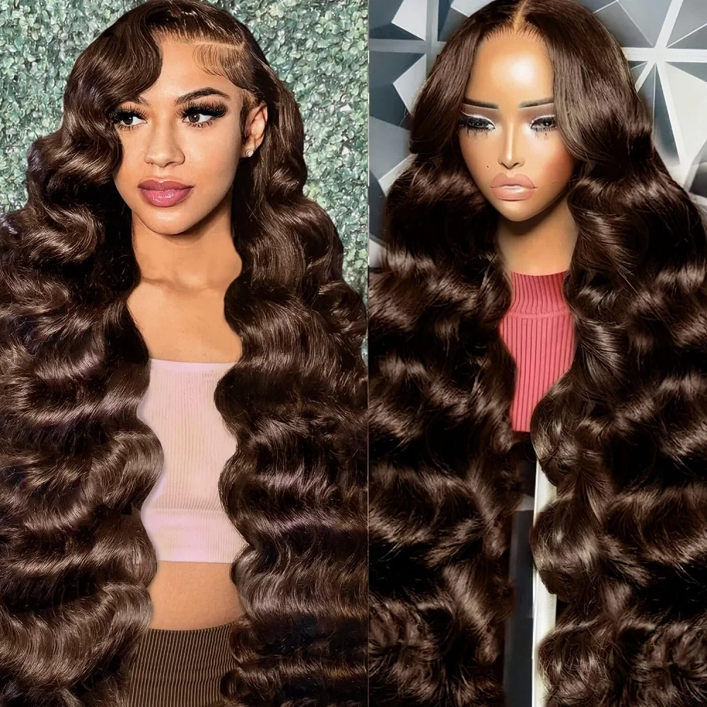 

13x4 13x6 HD Прозрачный Полный Парик Фронта Шнурка 200 Плотность Шоколадно-Коричневый Объемная Волна Парик Человеческих Волос Для Женщин # 4 цвета, 46 дюймов