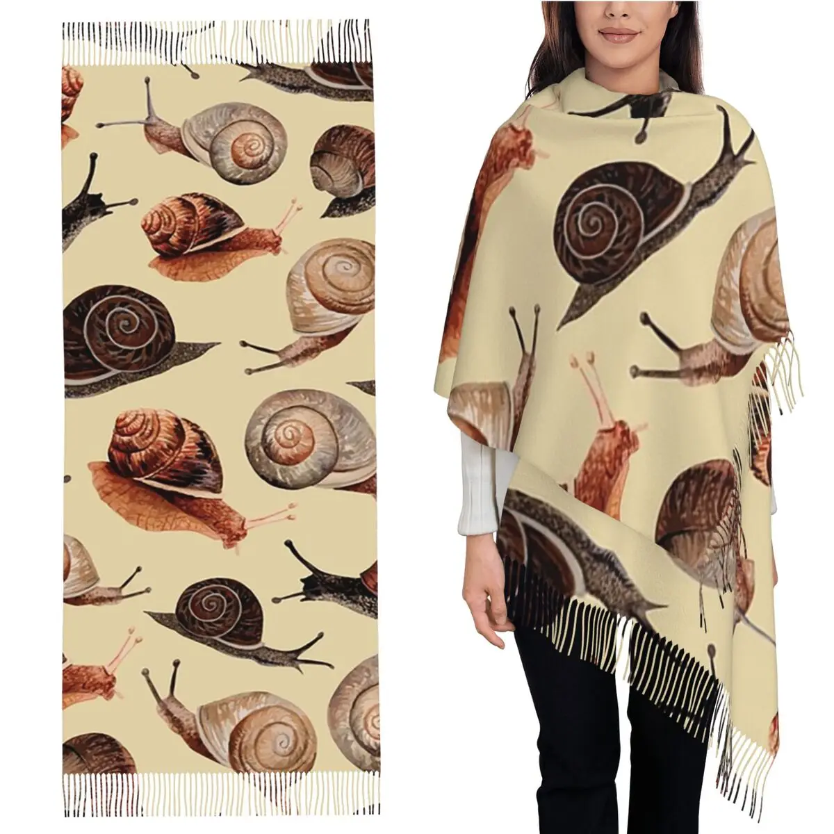 

Шарф A Slew Of Snails, шарфы с кисточками, женские мягкие теплые шали и накидки, длинная осенне-зимняя шаль