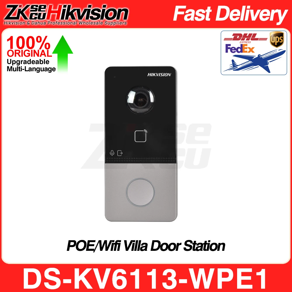 Hikvision 다국어 DS-KV6113-WPE1(C) IP 초인종, 와이파이 초인종, 문짝 전화 비디오 인터콤, 방수 지지대 카드 