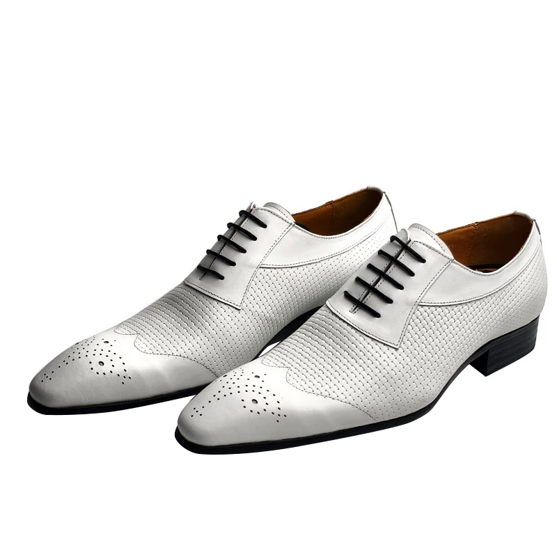 

Deluxe Men's Leather Shoes High Quality Oxfords Pointed Toe Compilation Printing Genuine Leather Dress Shoes for Wedding Evening