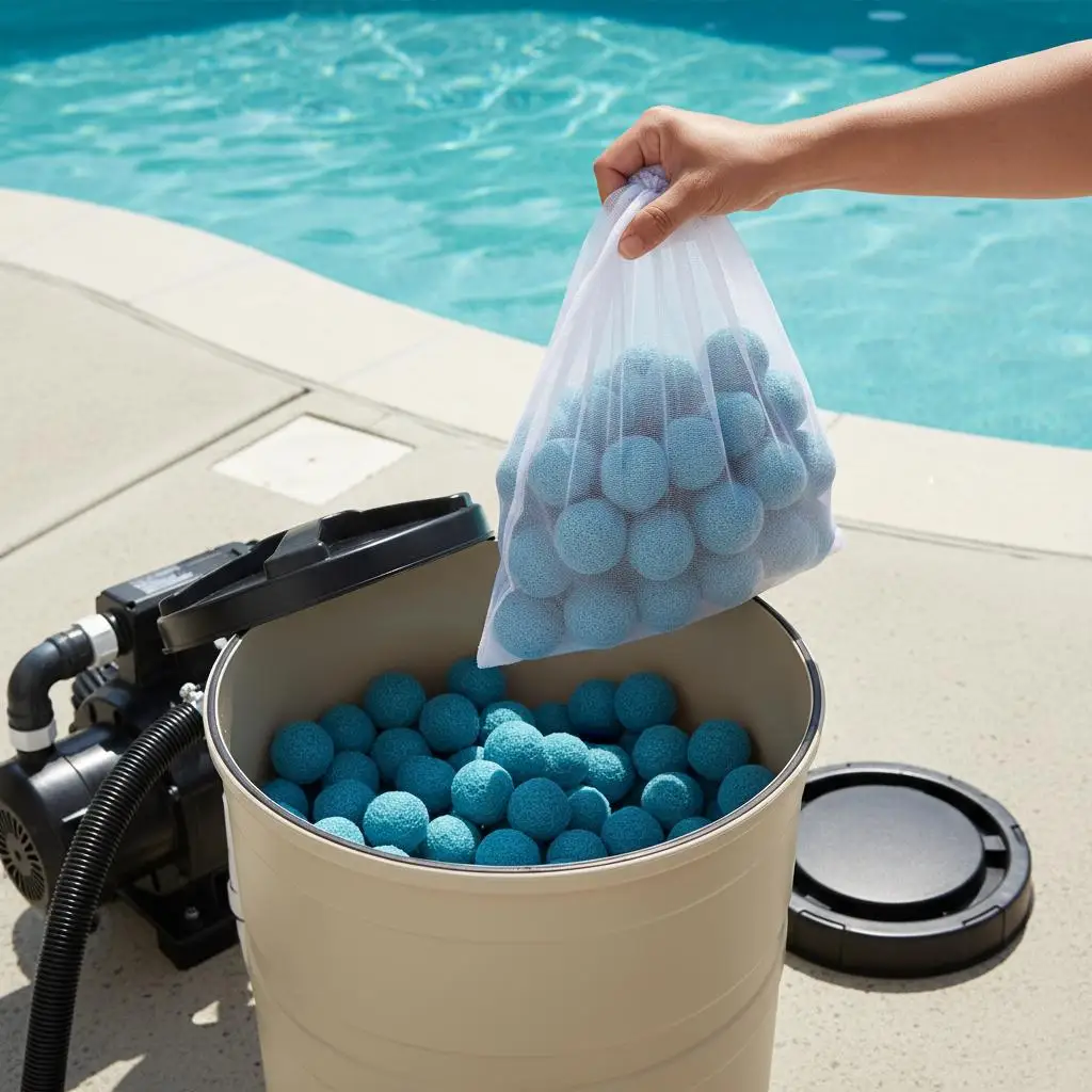 

Blue Polyester Fiber Filter Media 1.5 lbs For Swimming Pool Aquarium Tank Above Ground Pool, Reusable Wash Bag Included Sand