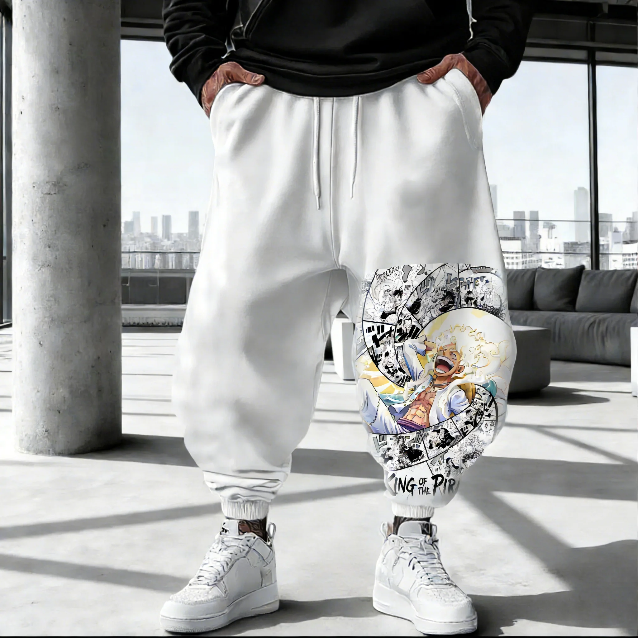 

ONE PIECE Anime Luffy Printed Sweetpants 2026 Men's Spring/Summer New Street Hip Hop Large Loose Casual Cotton Tapped Pants