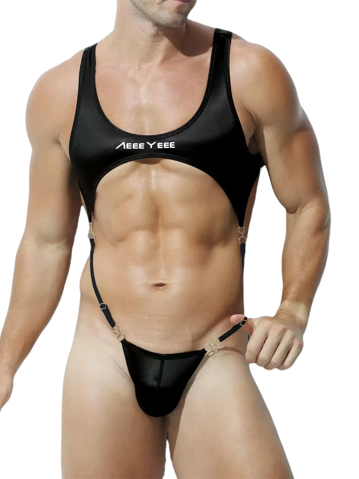 Men's Sexy Underwear Shapewar Cross Bodysuit Ultra Thin Transparent Briefs Adjustable Compression Shirt Tight Panties Tie