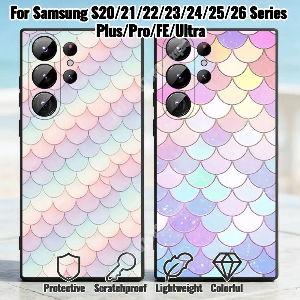 Shimmer Mermaid Scale Phone Case for Samsung Galaxy S30 26 25 S24 23 22 S21 20 Ultra Plus FE Lite Shockproof Silicone Cover