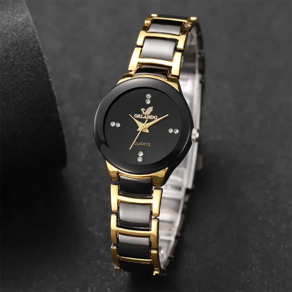 Couple's Watch Black Gold Steel Strip Men's and Women's Quartz Watch