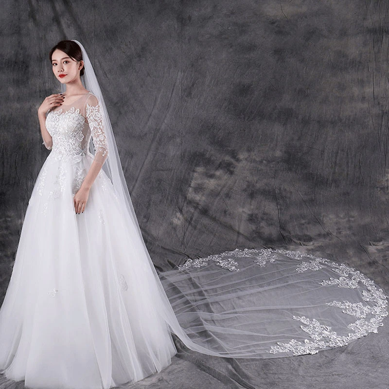 

Классическая 3-метровая длинная соборная свадебная фата, настоящая фотография, церковная кружевная фата для невесты на свадьбу с расческой, свадебный аксессуар на заказ