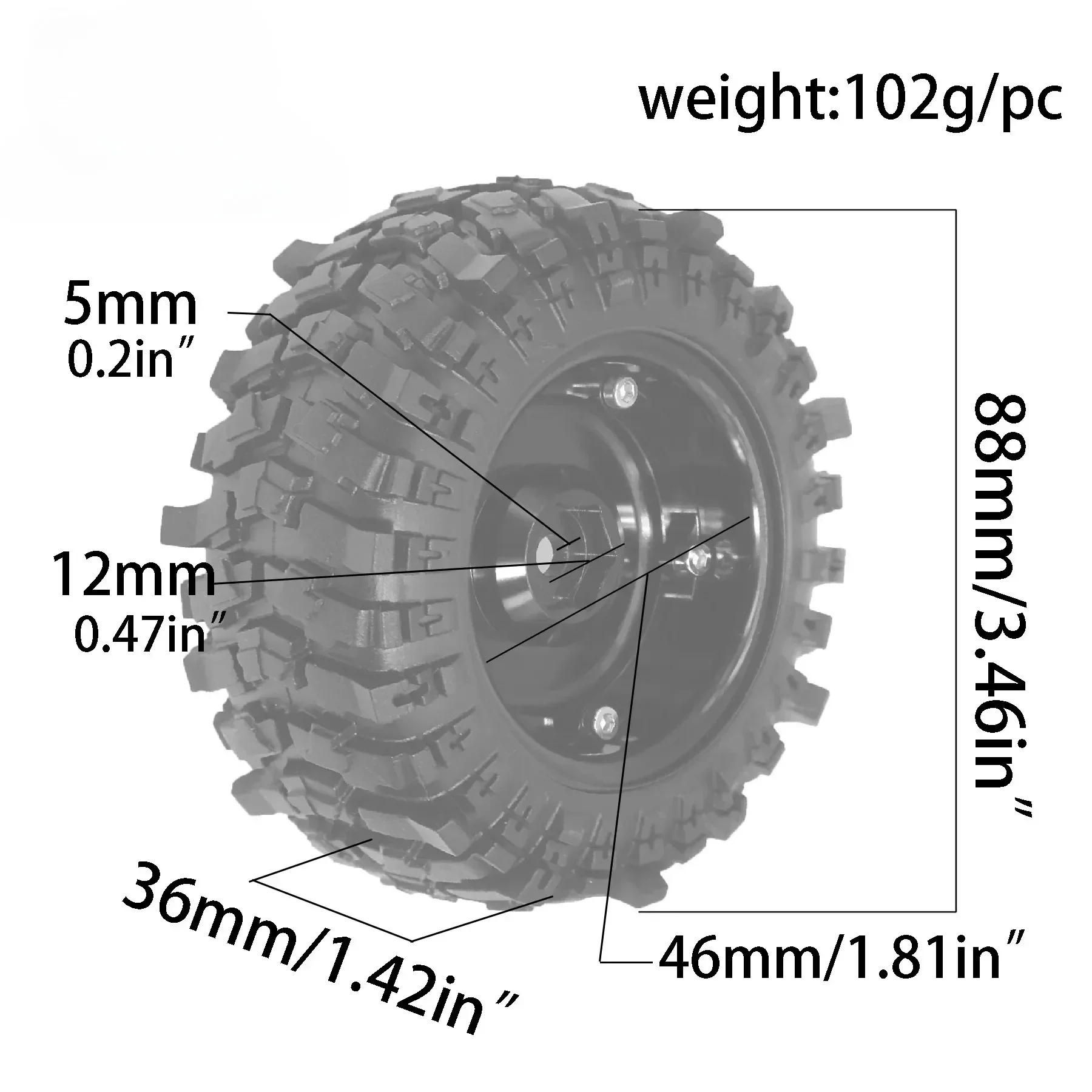 Roues à billes en métal de 1.9 pouces et pneus sur chenilles, diamètre extérieur 88mm, 4 pièces pour voiture sur chenilles 1/10/12 MJX H12Y + Axial SCX10 AXI03007 Tamiya CC01 D90