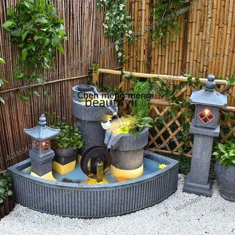 

cn8350 LHY A Pastoral flowing water floor ornament garden courtyard villa balcony layout landscaping decoration water wheel cir
