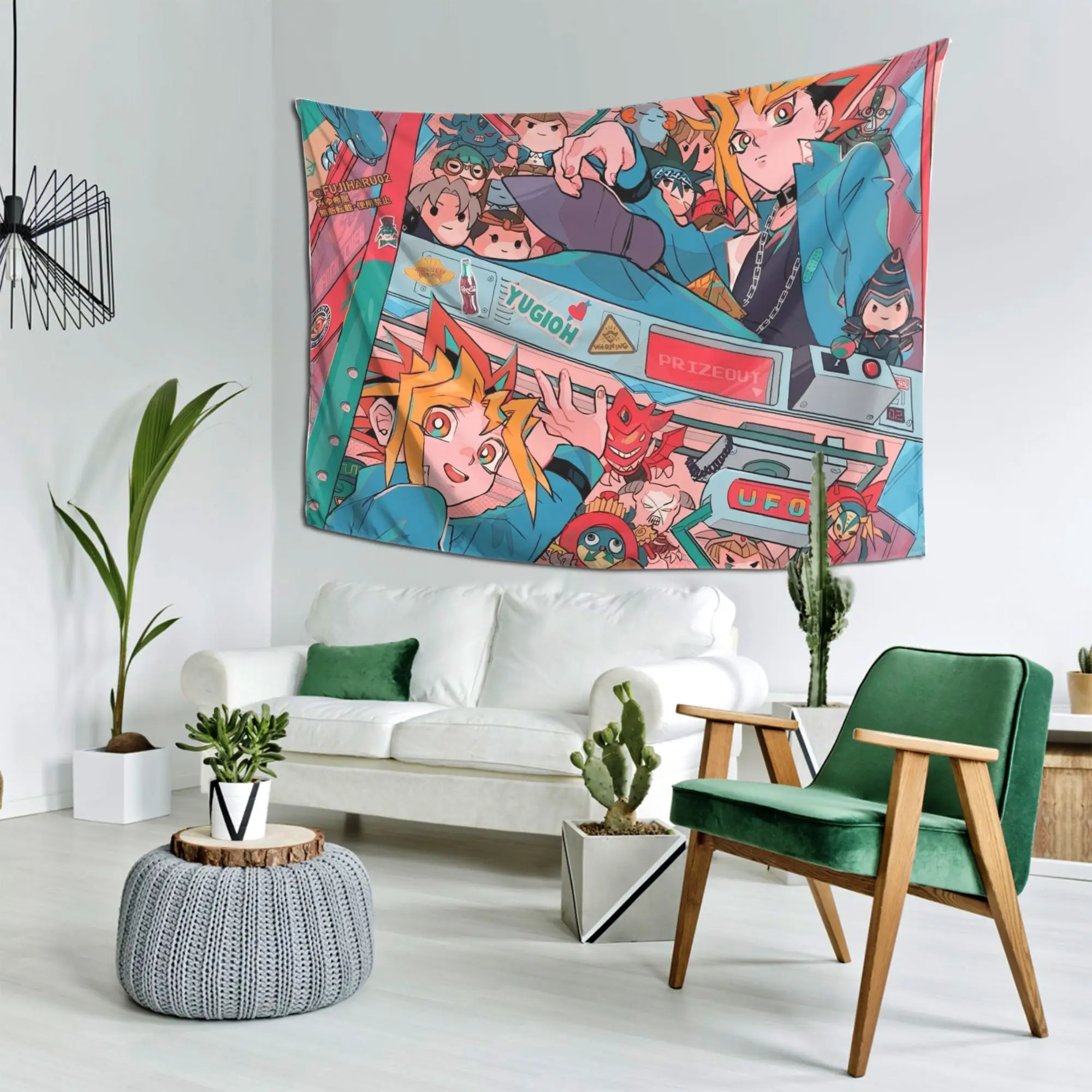 Yu-Gi-Oh! Tapestry - Vibrant Anime Design with Characters and Arcade Elements for Home Decor and Aesthetic, Perfect for Any Room