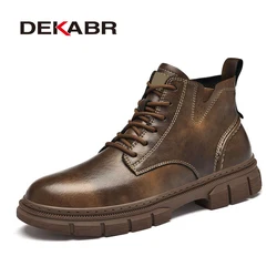 DEKABR Winter Fashion Casual Men Shoes Genuine Leather Boots Lace Up Waterproof Handmade Comfortable Warm Ankle Boots Size 45