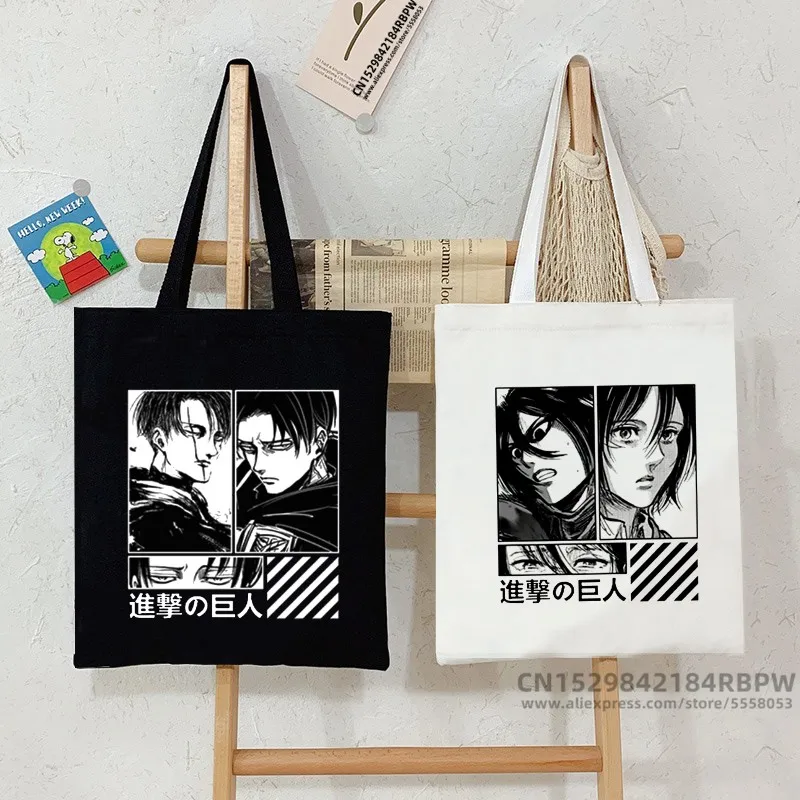 Attack on Titan Canvas Tote Bag Japanese Anime Dark Gothic Women Large-capacity Casual Shopper Bag Harajuku Girl Shoulder Bags