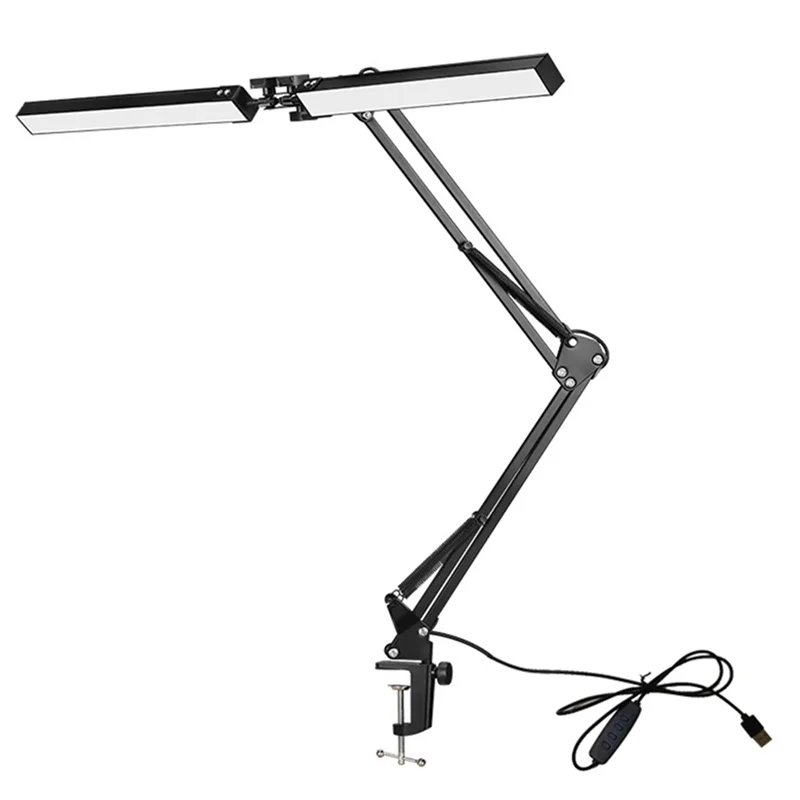 A26F-Desk Lamp With Clamp Double Head Architect Desk Lamp LED Desk Lamp Eye Protection Modern Desk Light 10 Brightnes 3 Color