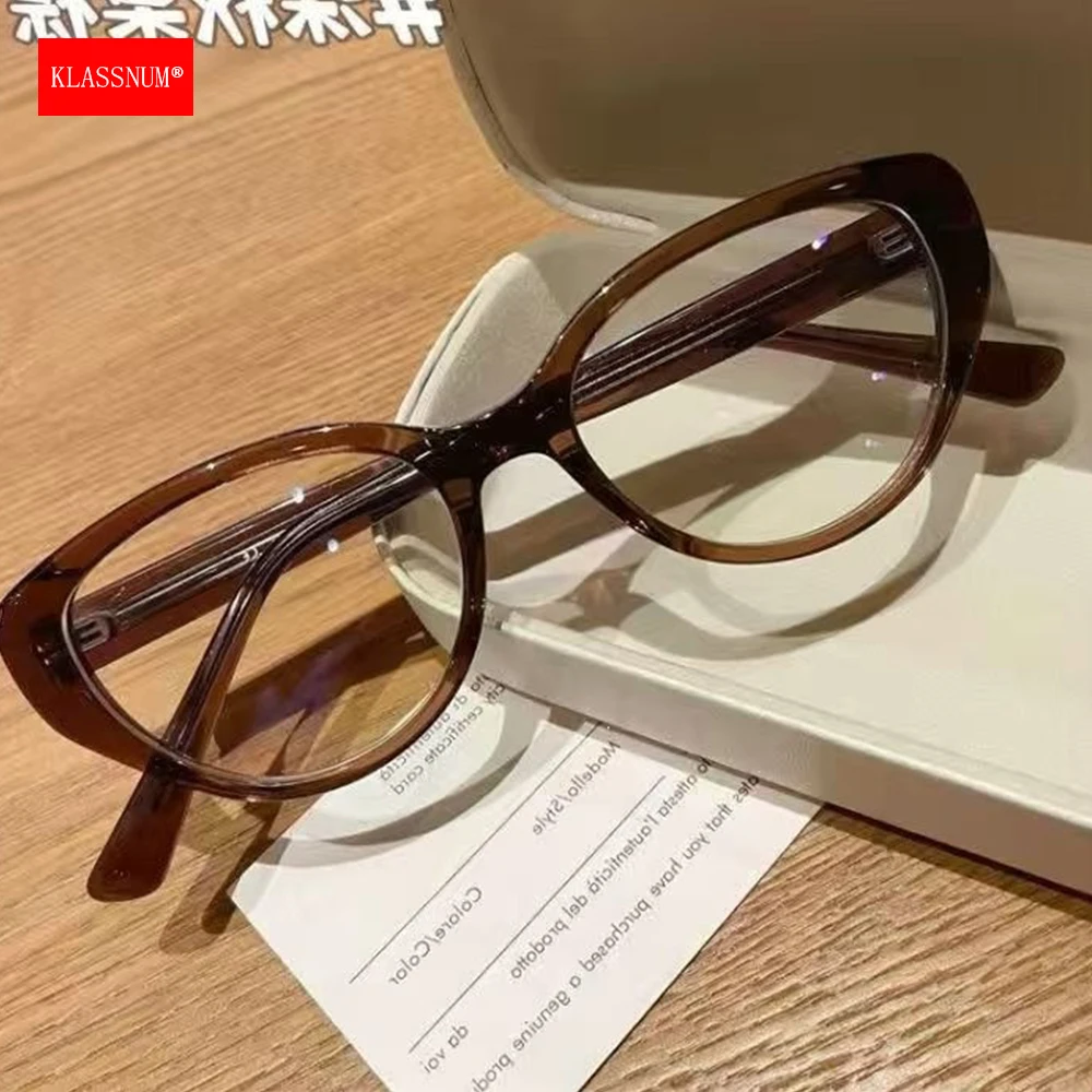 KLASSNUM Y2K Cat Eye Transparent  Glasses Decorative Eyewear  Light Blocking Eyeglasses for Women 2026 Trendy Retro Eyepiece