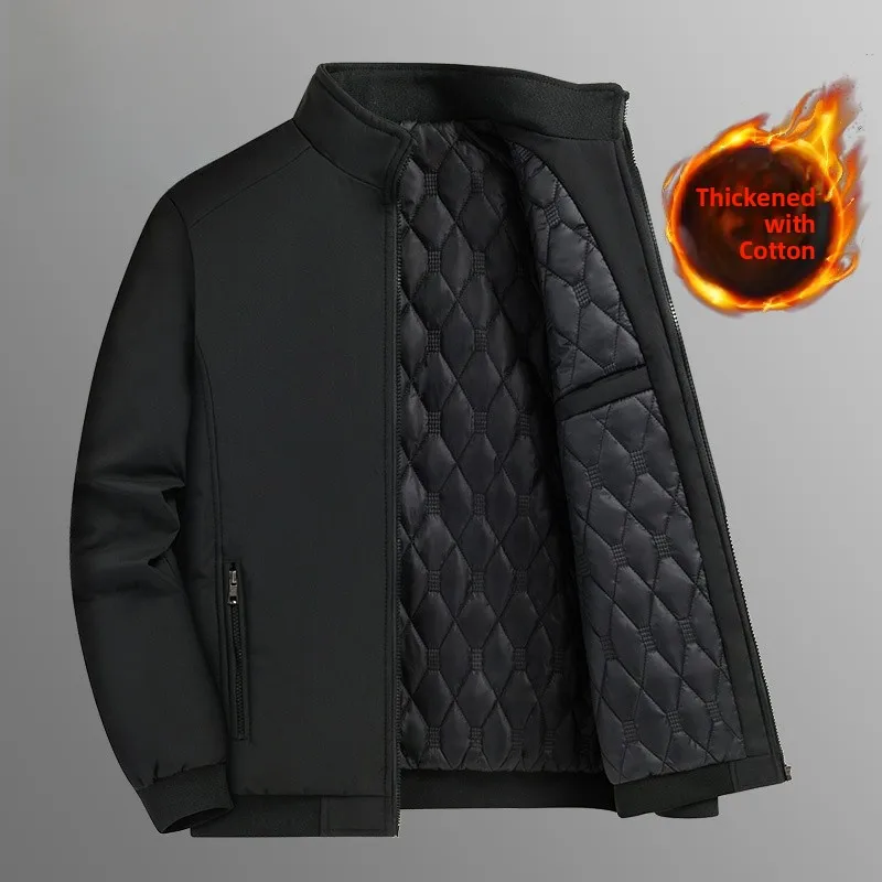 

Утепленная хлопковая куртка на флисовой подкладке большого размера с воротником-стойкой для мужчин, осенне-зимнее теплое модное повседневное пальто