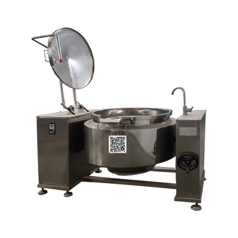 All stainless steel electromagnetic heating soup pot with cover tilting steam jacket heating cooking machine