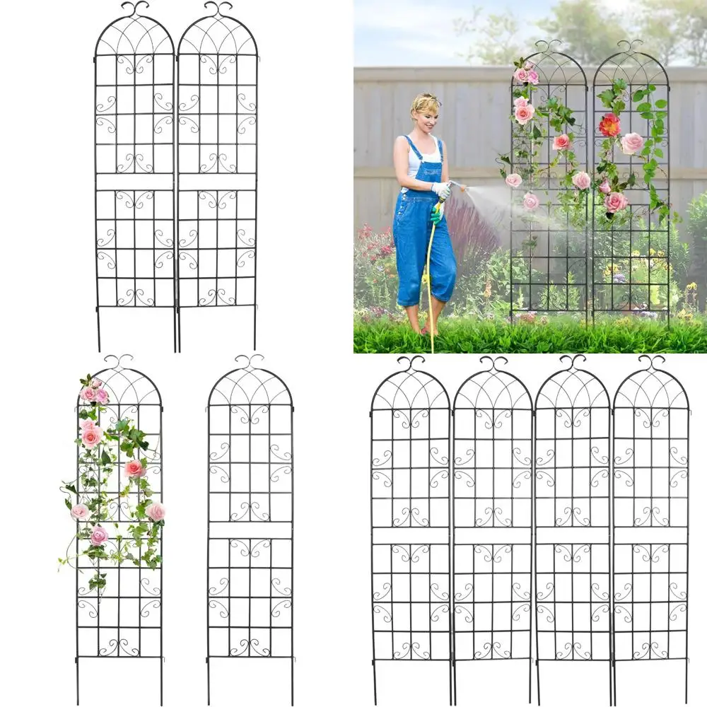 

Durable Black Steel Garden Trellis Set for Climbing Plants, Rust-Resistant and Sturdy, 86.2x19.7 Inches Outdoor Plant Support