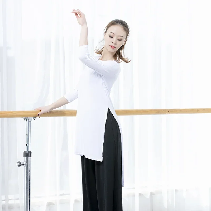 Women Gymnastics Yoga Long Shirt Loose Fit Dance Costume Girls Blouse Balllet Jazz Latin Dance Dress Shape-up Exercise Clothes