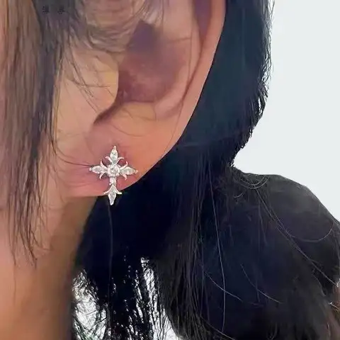 Shiny Rhinestone Zircon Cross Earrings For Women Korean Fashion Stainless Steel Earring Daily Birthday Party Y2K Jewelry Gifts