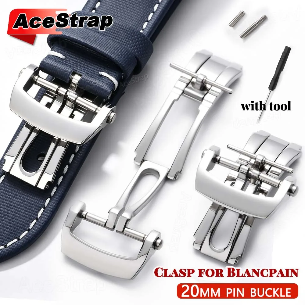 20mm Watch Buckle for Blancpain Watch Strap Clasp Stainless Steel Pin Buckles Deployment Silver Button Folding Buckle with Tool