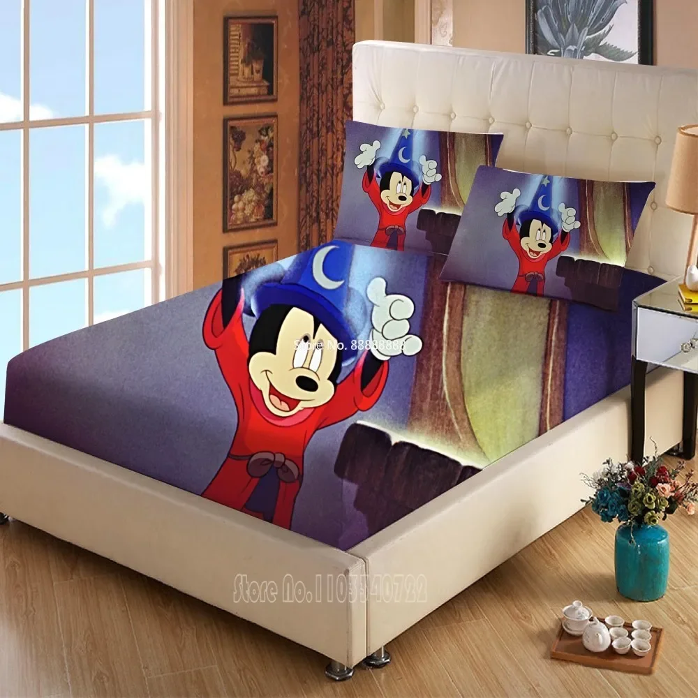 Disney Mickey Mouse Text Head Mattress cover Fitted Sheet Bed Sheets Bed Linen for Child Kids Teen Bedspread Bedroom Decor