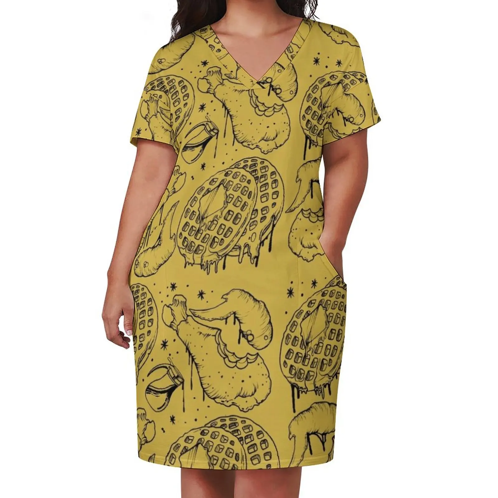 Chicken waffles Loose Pocket Dress Women's evening dress Bride dresses