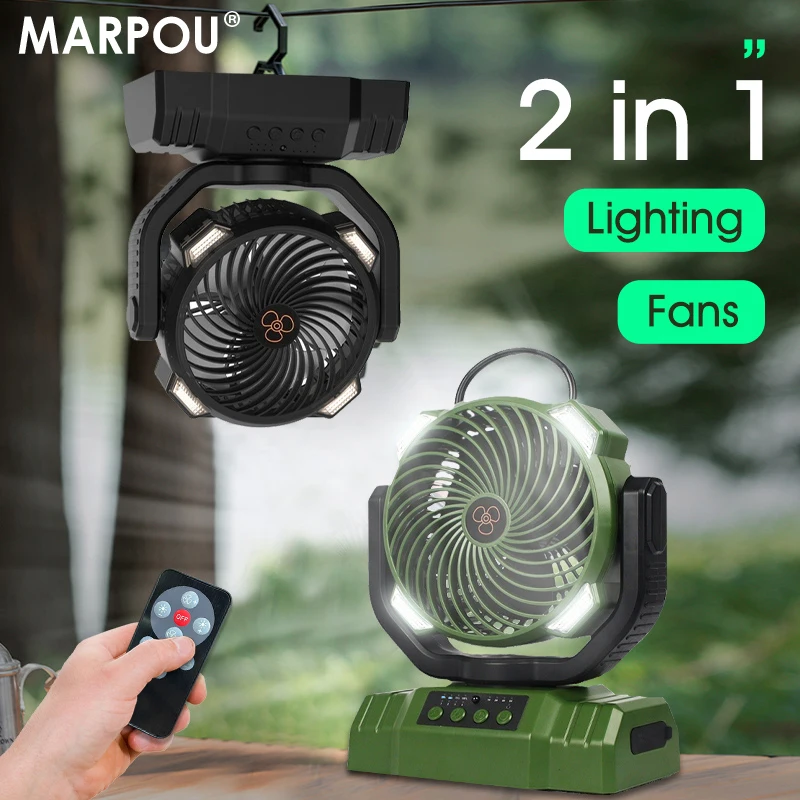 MARPOU 10000mAh Camping Fan Rechargeable Desktop Portable Camping Lights Outdoors LED Lighting With Tent Lantern Air Circula