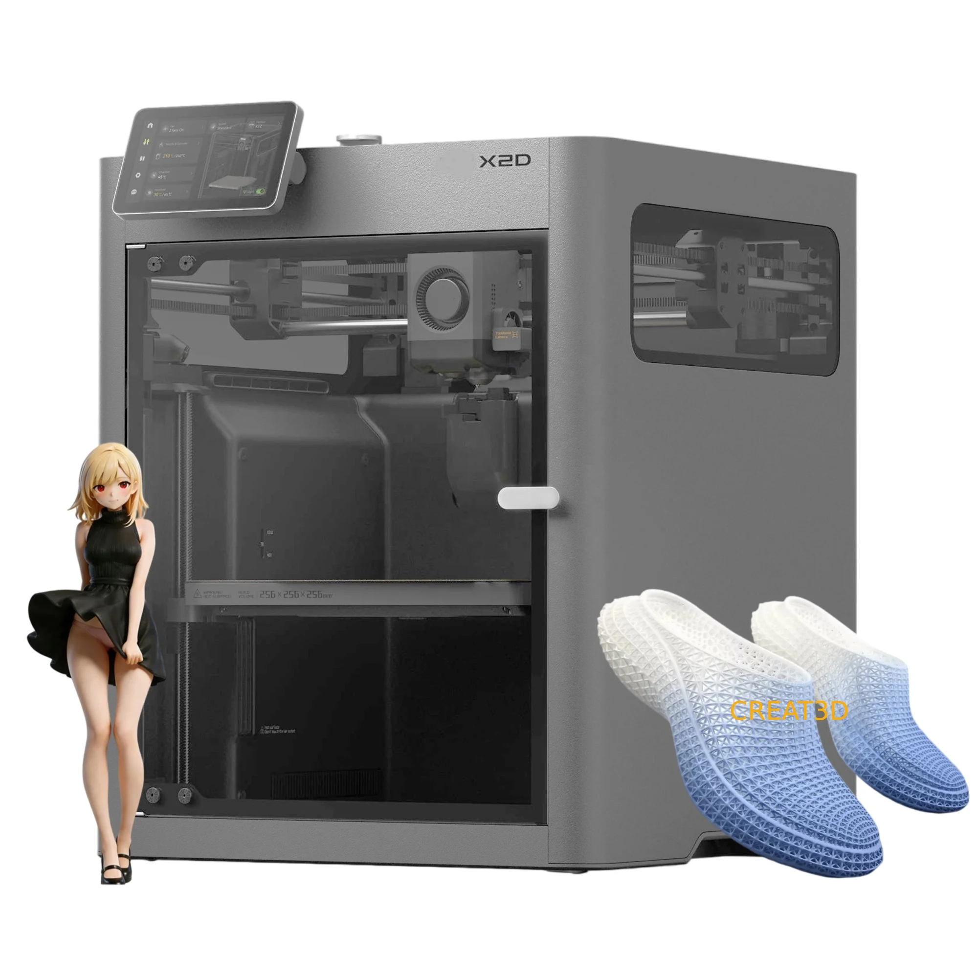 X2D Dual Nozzle High Speed 600mm/s Desktop Enclosed Auto Multi Color FDM 3D Printer