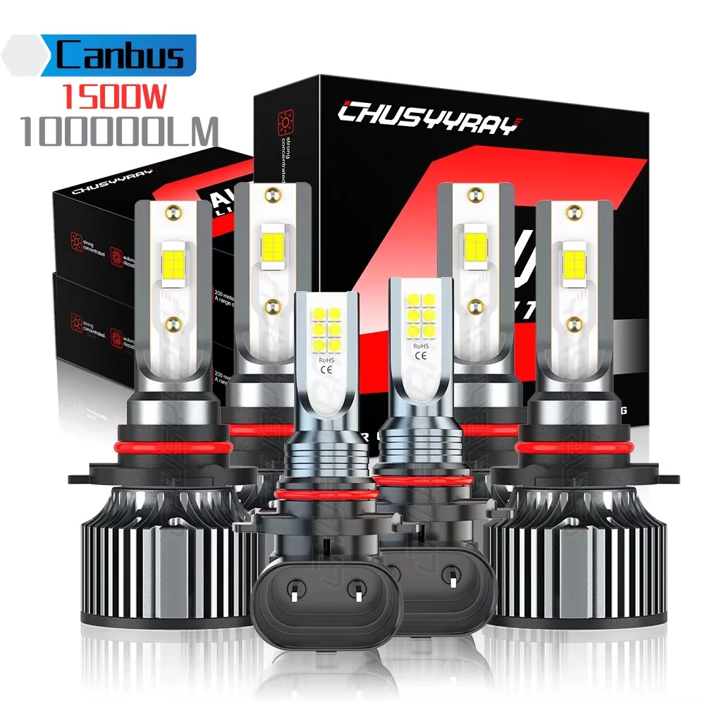 

6x Canbus 9005 9006 9145 LED Headlight High/Low Beam+Fog Lamp Bulb Kits 12-24V 6500K 100000LM 1:1 Same Size Plug and play